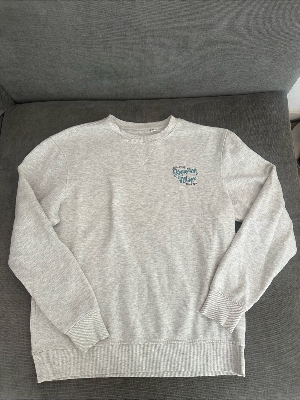 Disney Light Gray Crewneck Sweatshirt with Teal Chest Logo